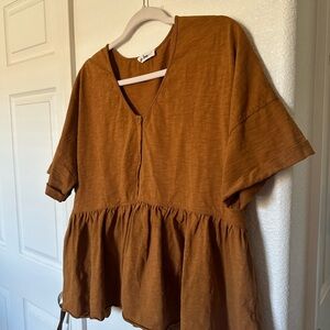 In Loom Rust V-Neck Peplum Blouse